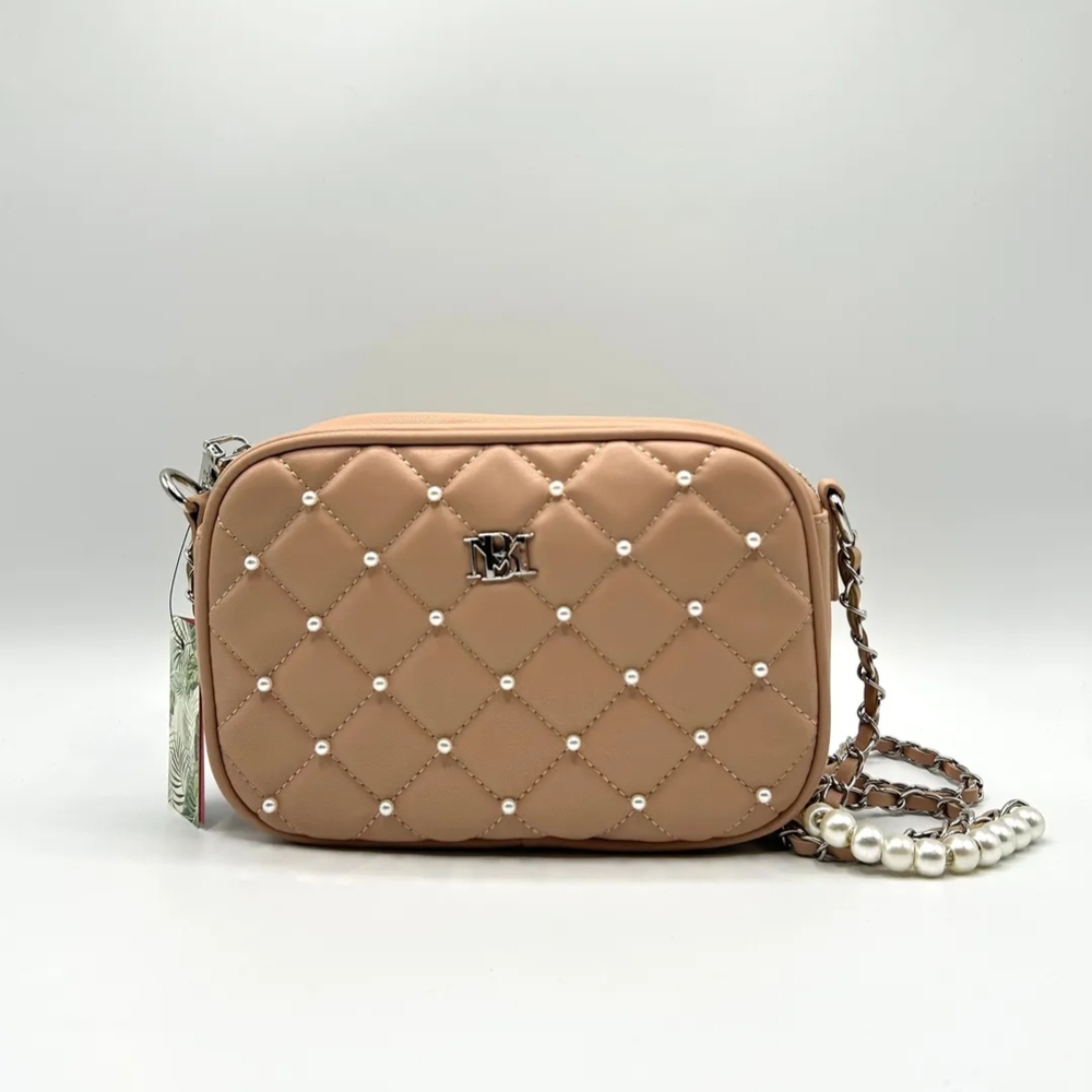 Badgley Mischka Tan Quilted Crossbody Bag with Chain Strap